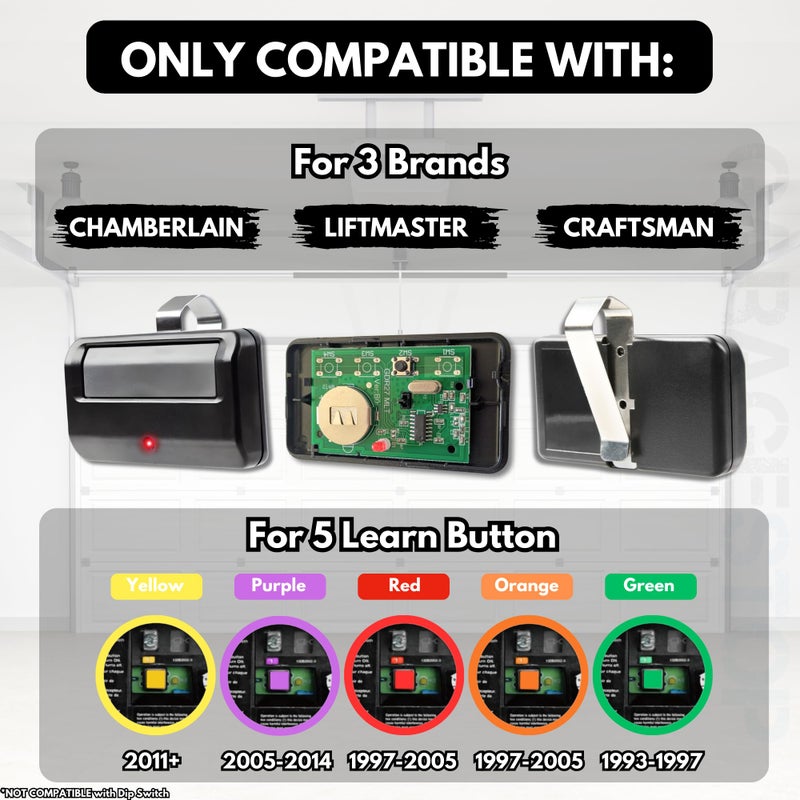 GARAGE STOP 891LM for Chamberlain Craftsman Liftmaster Garage Door Opener Remote Replacement, 1993+ Garage Clicker, Universal Garage Door Opener Remote for 5 Learn Button - Image 2